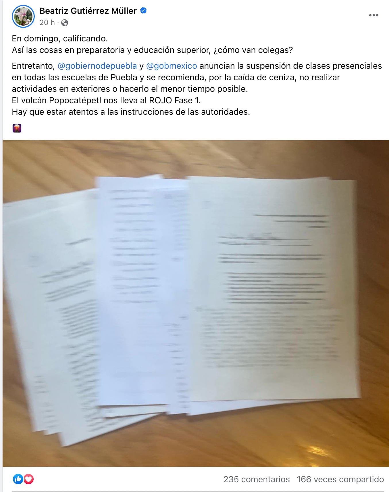 BEATRIZ GUTIÉRREZ DA IMPORTANTE CONSEJO ANTE ACTIVIDAD DE POPOCATÉPETL