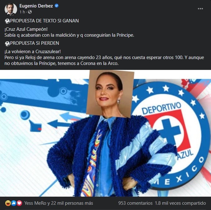 Eugenio Derbez publica propuestas de texto por si gana o pierde el Cruz Azul