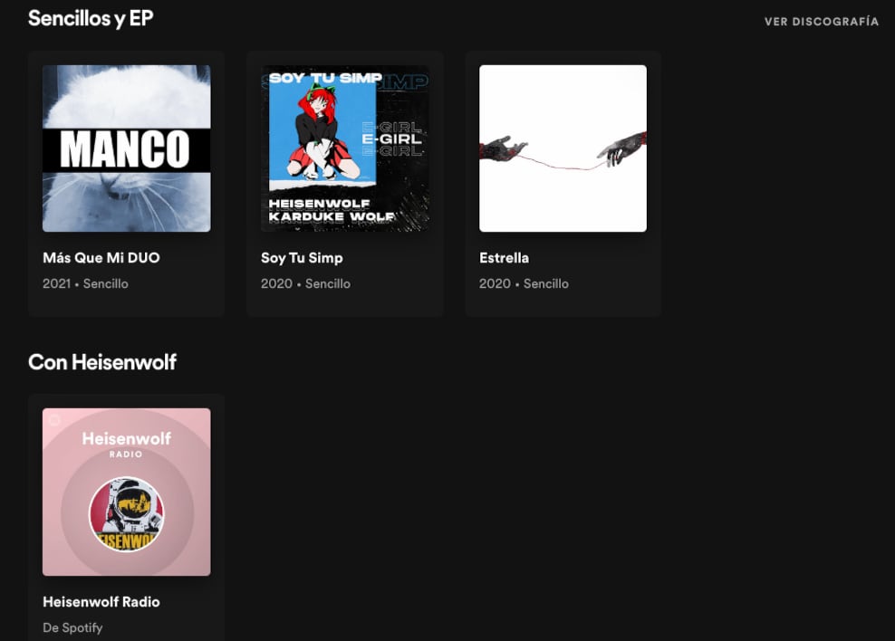 Perfil de Spotify de Heisenwolf