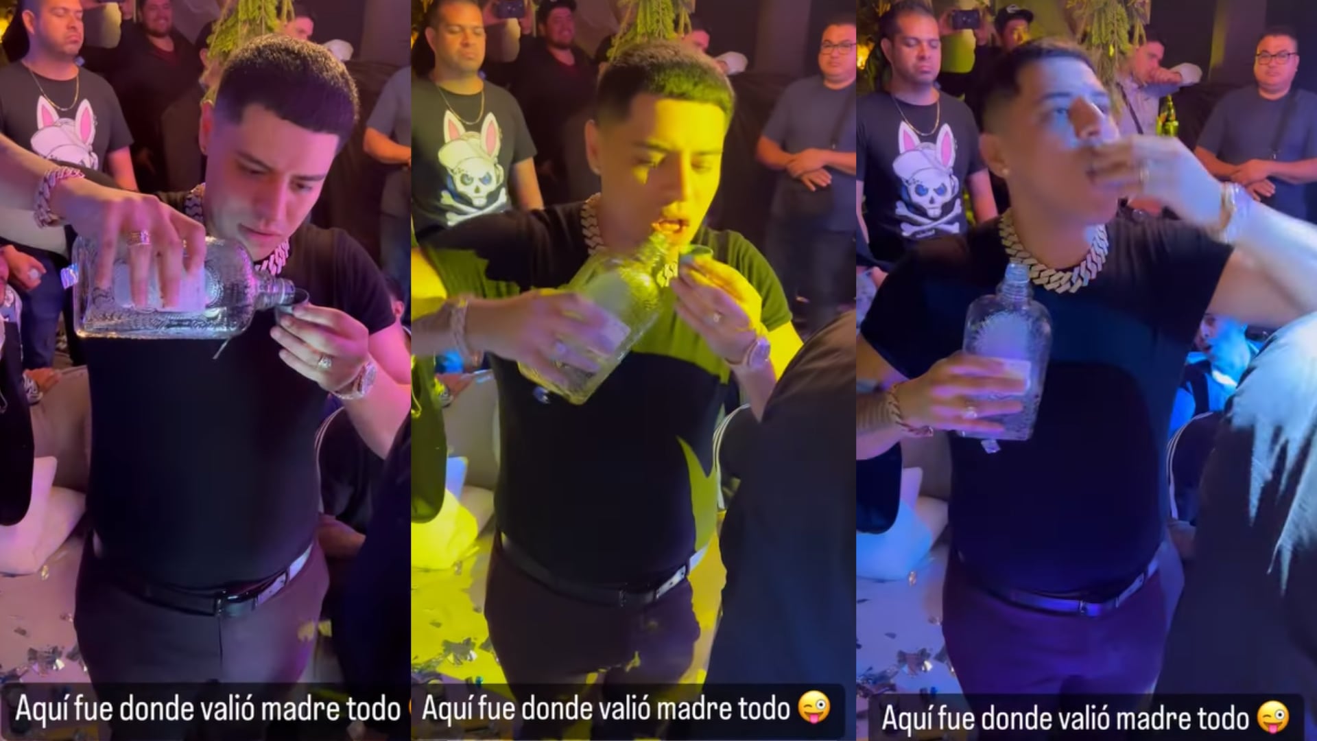 Eduin Caz se da sus propios shots en la boda de Beto Sierra.