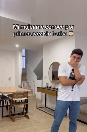 Graba en video de TikTok la reacción de su esposa a su nuevo rostro son barba
