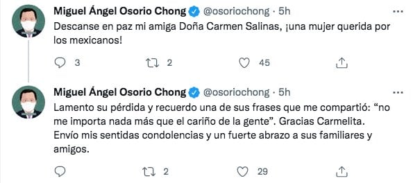 Tuit de Miguel Ángel Osorio Chong