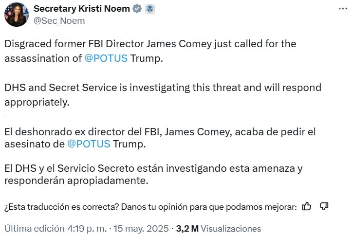 Investigan a James Comey por presunto mensaje contra Donald Trump