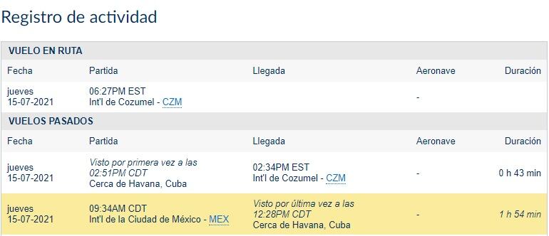Registros del avión