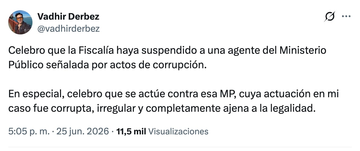 Vadhir Derbez celebró la suspensión de la Ministeria Pública por filtrar su carpeta de investigación