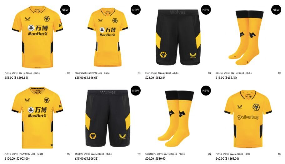 Precios de los uniformes de los Wolves
