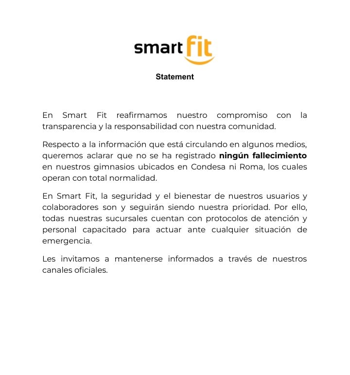 Smart Fit desmiente muerto hoy 22 de julio