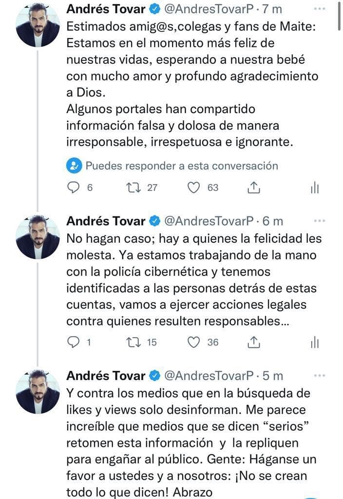Andrés Tovar desmiente que se esté separando de Maite Perroni