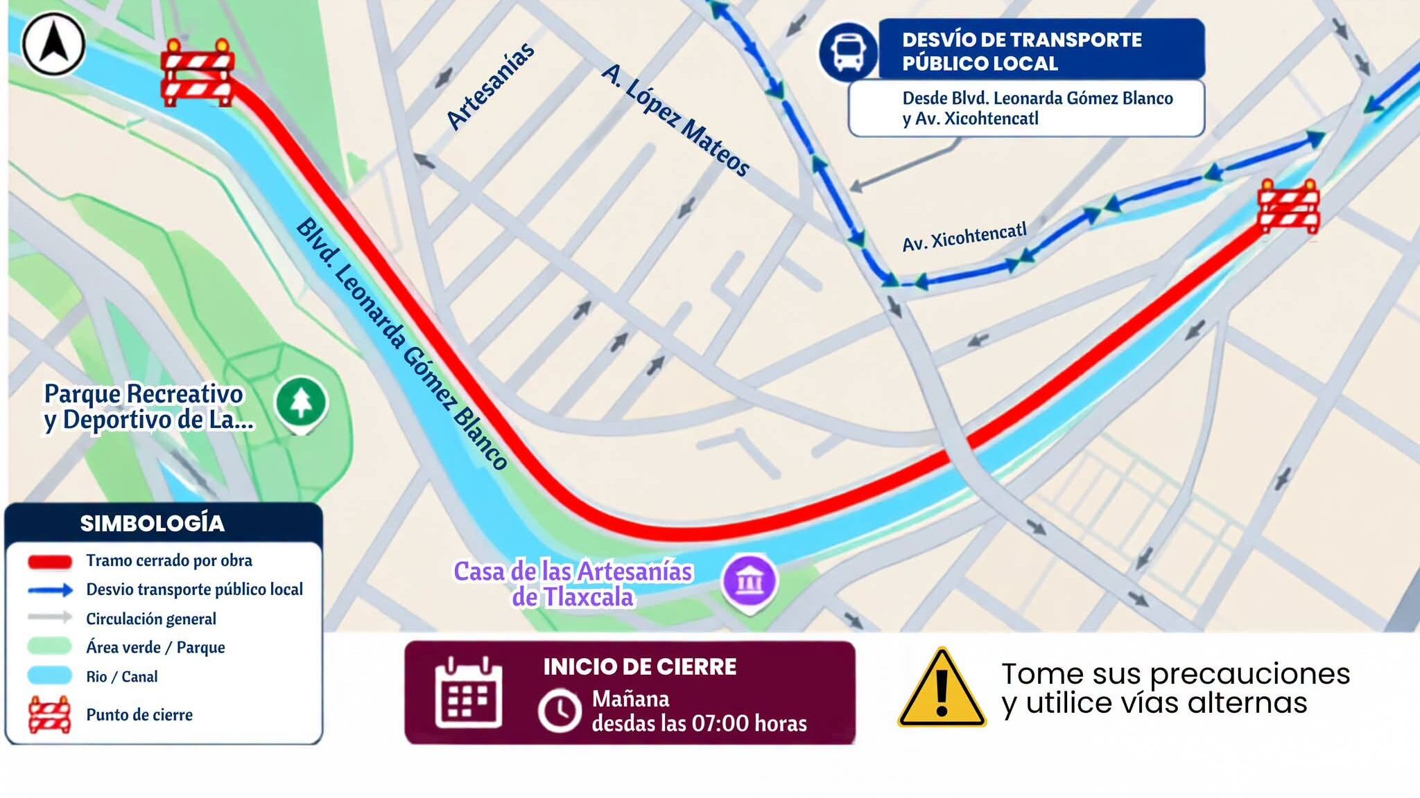 Tlaxcala anuncia cierre vial en Boulevard Leonarda Gómez Blanco por trabajos de obra