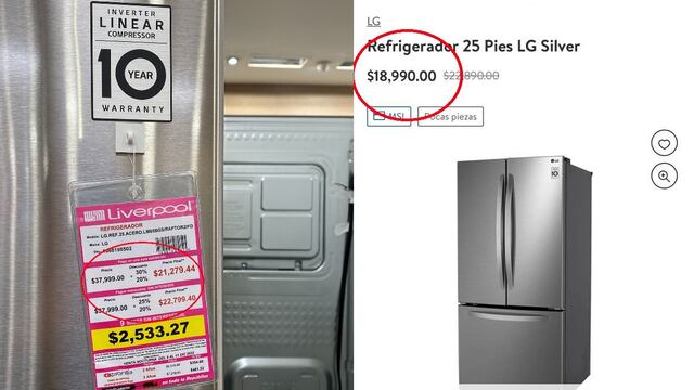 Refrigerador exhibe a venta nocturna de Liverpool frente a Walmart
