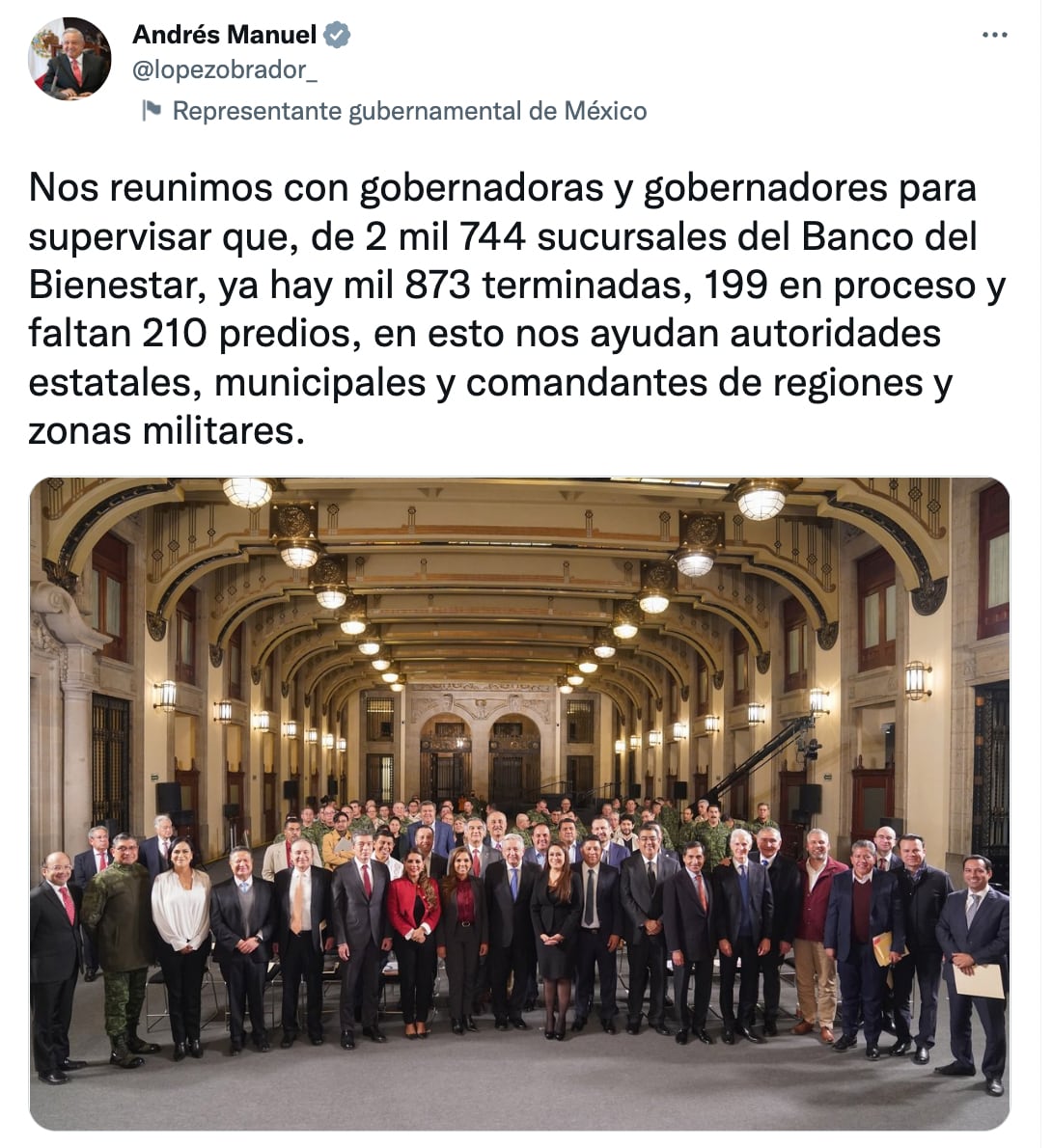 AMLO en reunión con Gobernadores para supervisar Banco del Bienestar