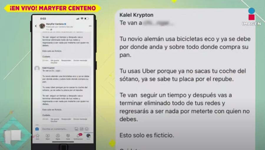 Supuesta amenaza de Alfredo Adame a Maryfer Centeno