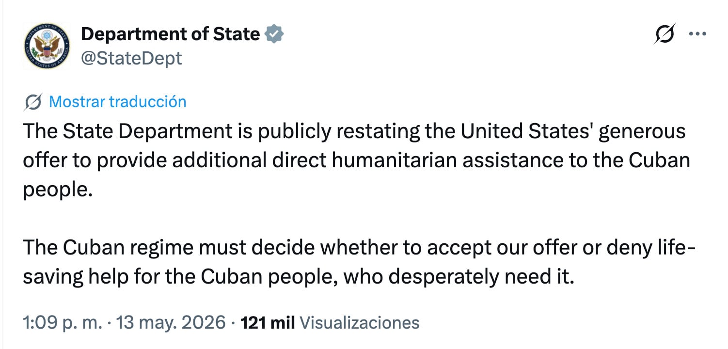 Estados Unidos ofrece 100 millones de dólares a Cuba en ayuda humanitaria