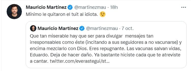 Mauricio Martínez feliz que hayan suspendido la cuenta de Eduardo Verástegui