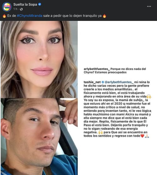 Natasha Araos asegura que Chyno Miranda fisicamente está bien