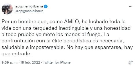Tuit de Epigmenio Ibarra
