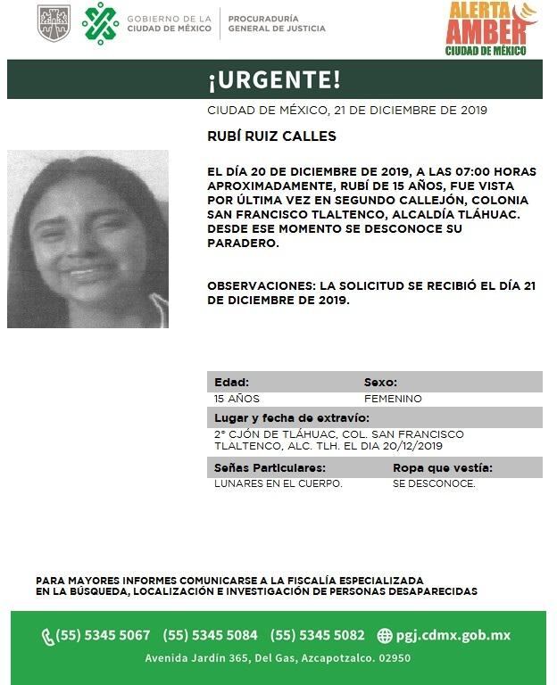 Rubí Ruiz Calles. Alerta Amber
