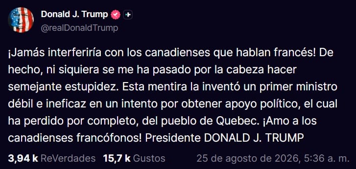 Donald Trump tacha de mentiroso a Mark Carney en plena disputa comercial con Canadá
