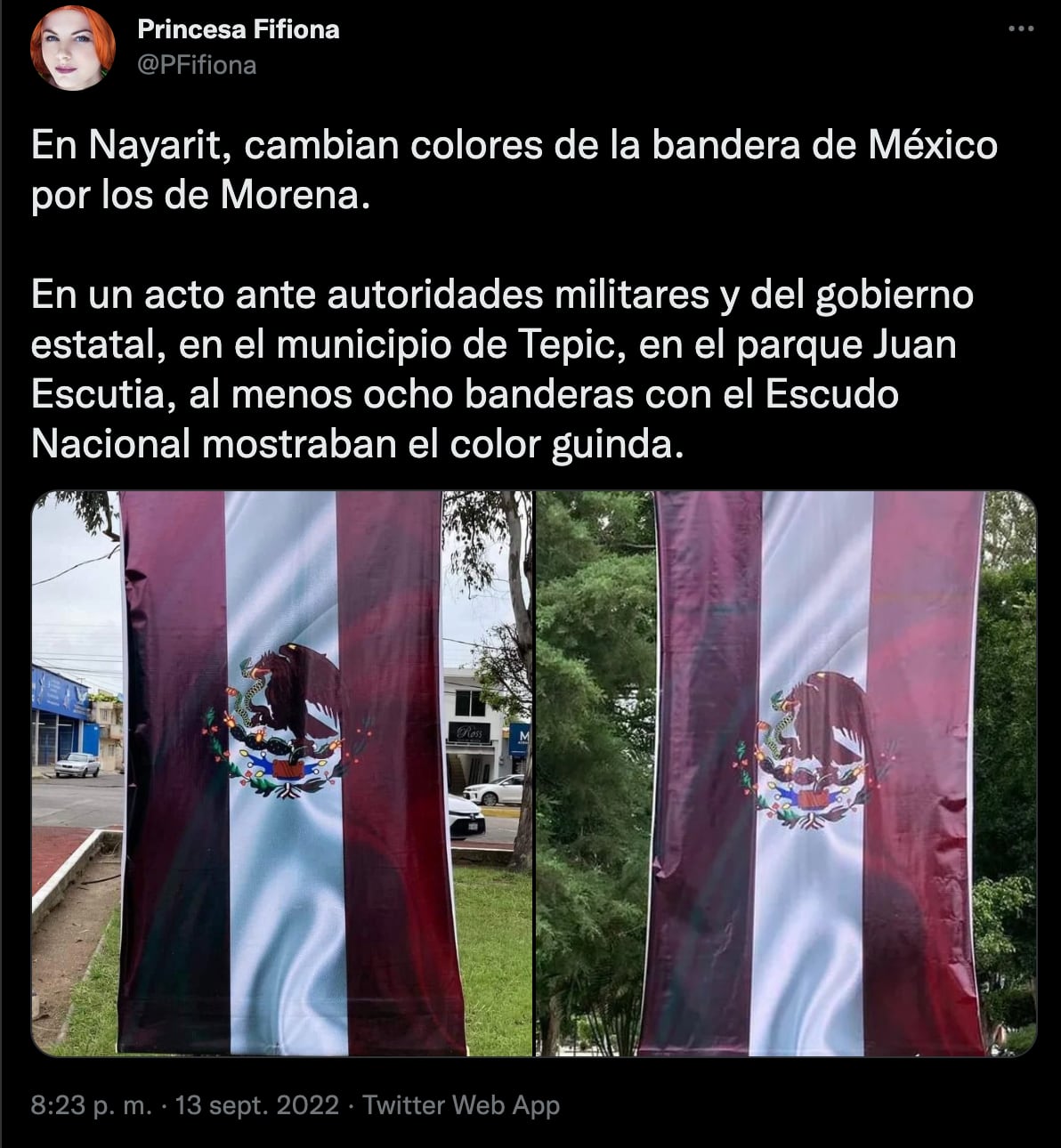 ¿Guiño a Morena? Gobierno de Nayarit pinta de guinda bandera de México por aniversario de los Niños Héroes