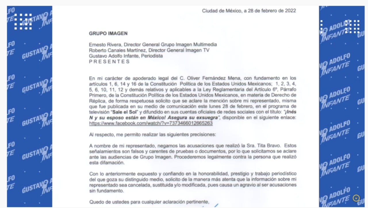 Comunicado del abogado de Oliver Fernández Mena