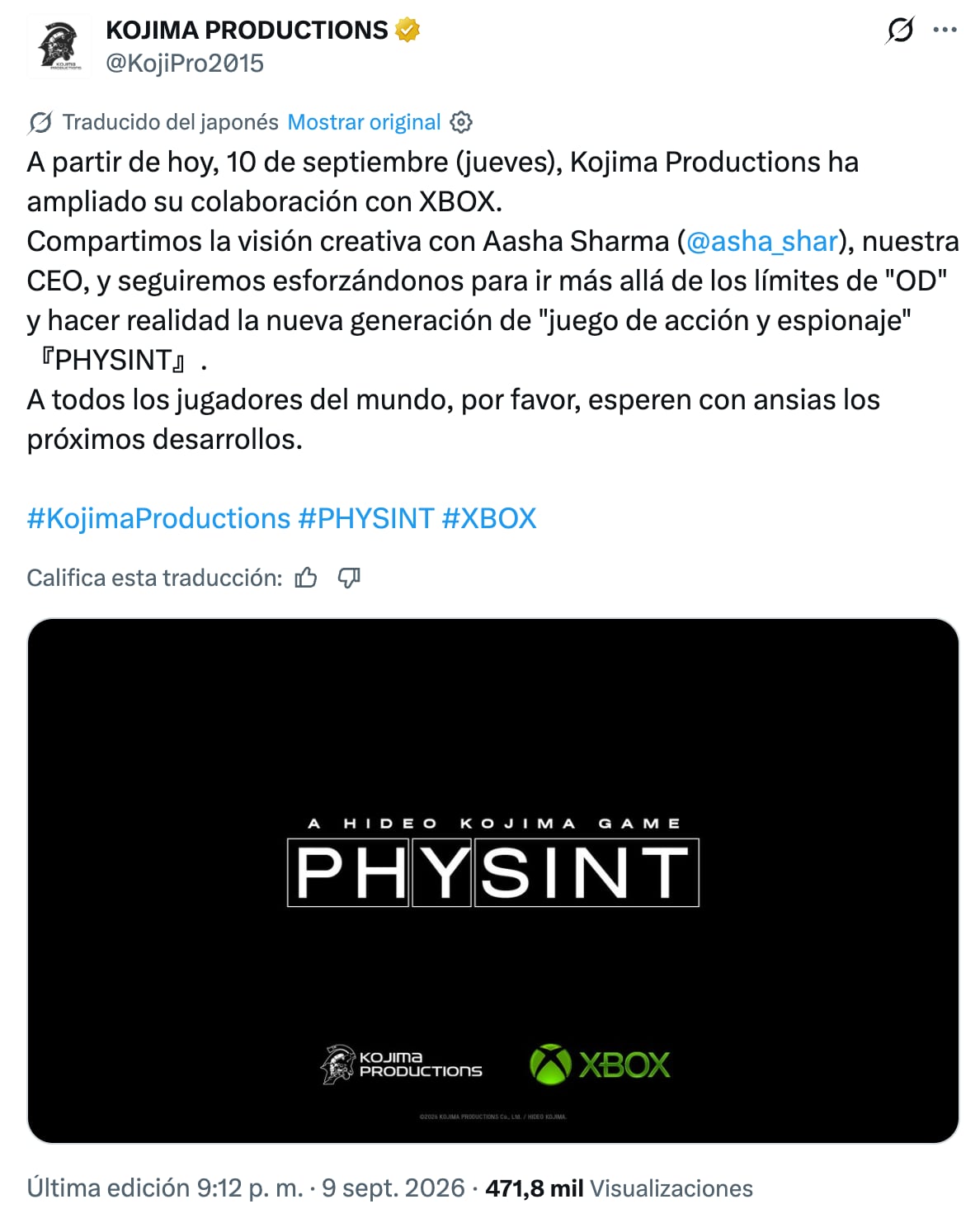 PlayStation para colaboración con Hideo Kojima y Physint; Xbox los rescata