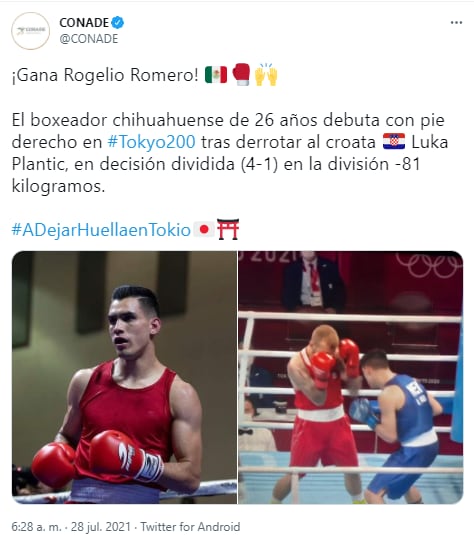 Twitter; Conade celebra a Rogelio Romero.