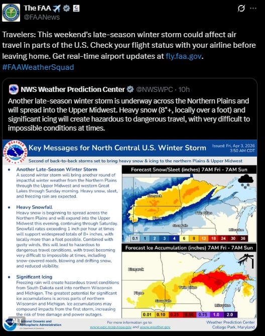 Tormenta invernal podría afectar vuelos en Estados Unidos este fin de semana