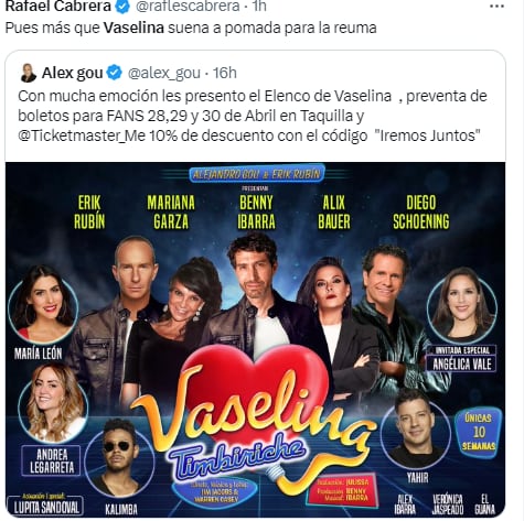 Usuario se burla de que Vaselina regresa con elenco que ni es de prepa.