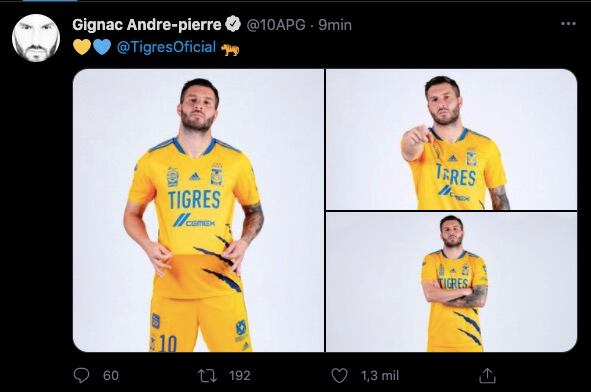 Gignac presumió la nueva camiseta de Tigres