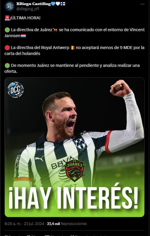 FC Juárez se interesa por Vincent Janssen.