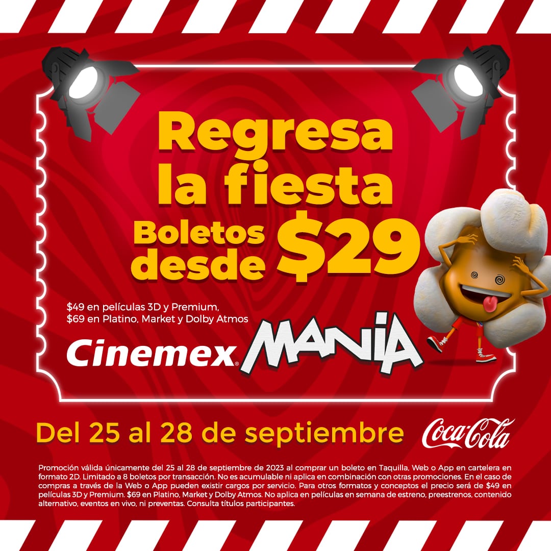 Boletos Cinemex a 29 pesos
