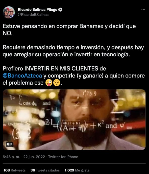Tuit de Ricardo Salinas Pliego