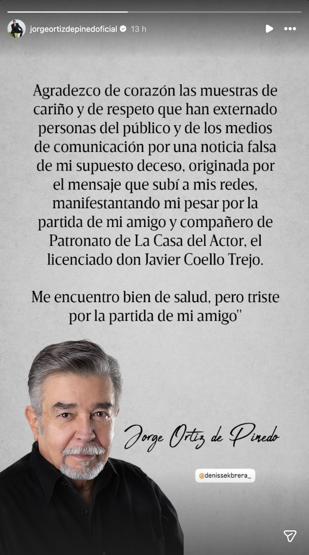 Jorge Ortiz de Pinedo desmiente rumores sobre su supuesta muerte en un comunicado