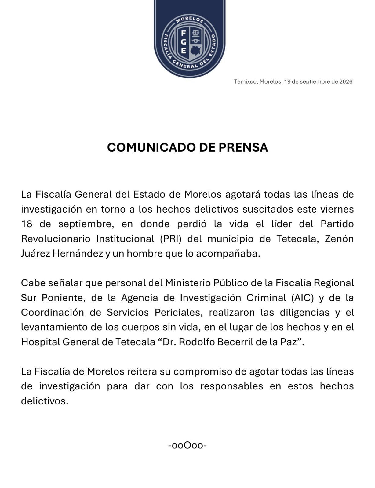 Matan a Zenón Juárez Hernández, dirigente del PRI en Tetecala; Fiscalía investiga ataque