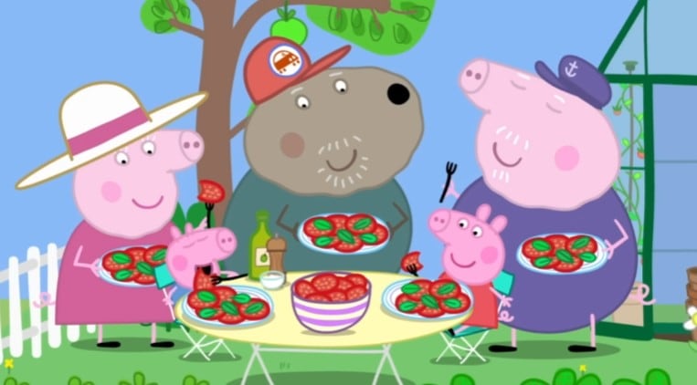 Peppa Pig cultiva tomates