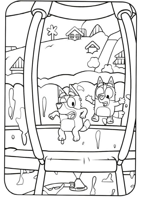 Bluey y Bingo en un juego de aire en primavera