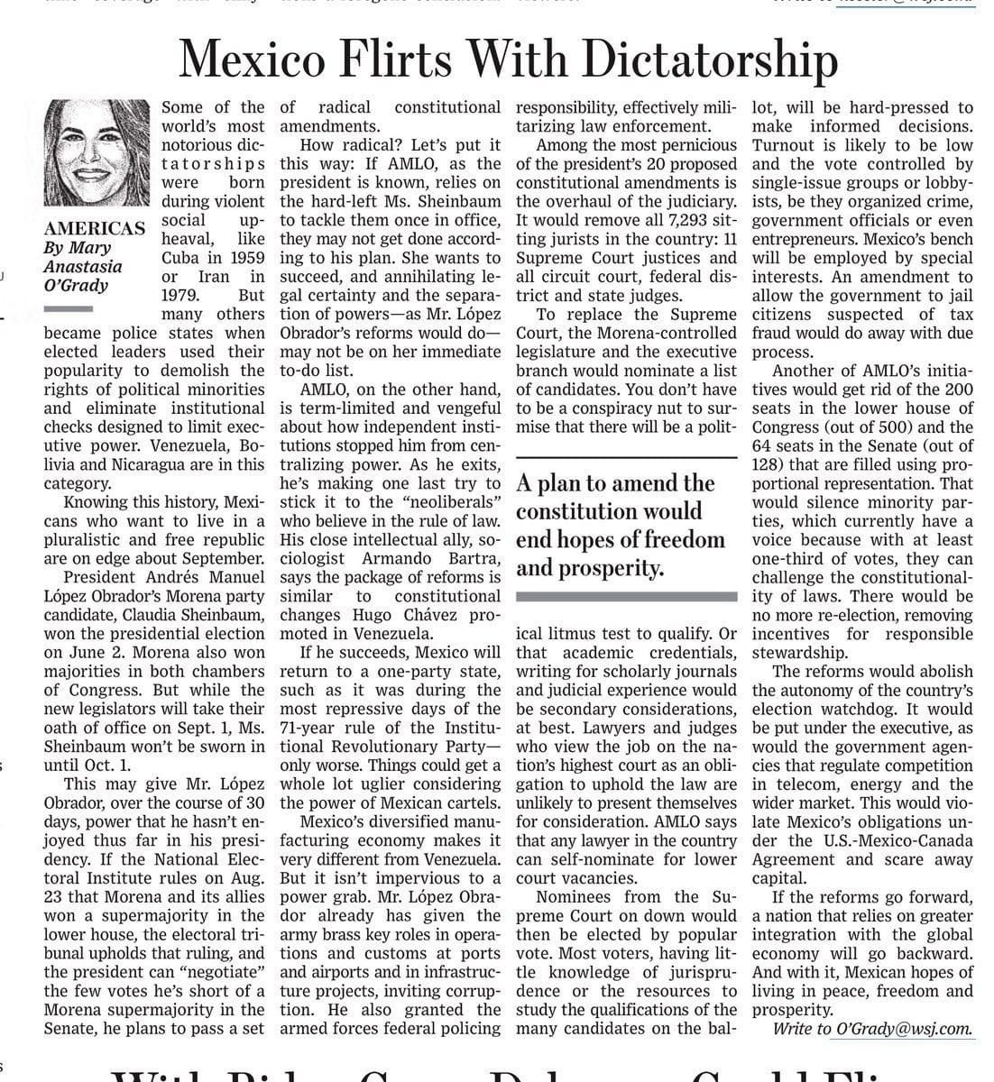 Artículo del Wall Street Journal sobre la reforma al Poder Judicial de AMLO