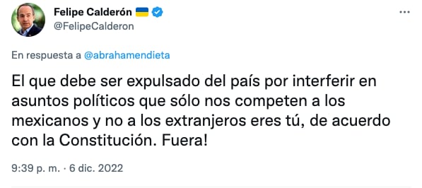 Tuit de la polémica con Abraham Mendieta