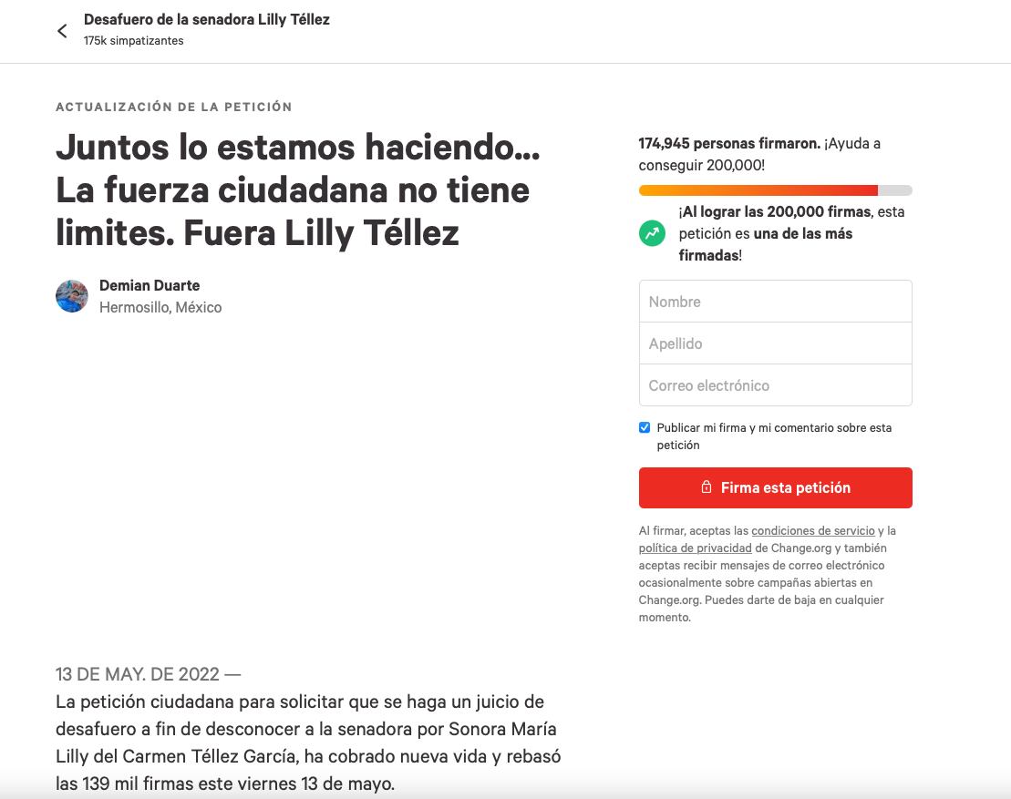 Petición de juicio político de desafuero en contra de Lilly Téllez/captura de pantalla