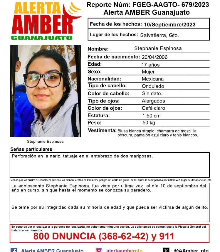 Ficha de desaparición de Stephanie Espinosa Almanza