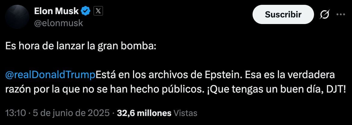 Elon Musk: Donald Trump estaría en archivos de Jeffrey Epstein