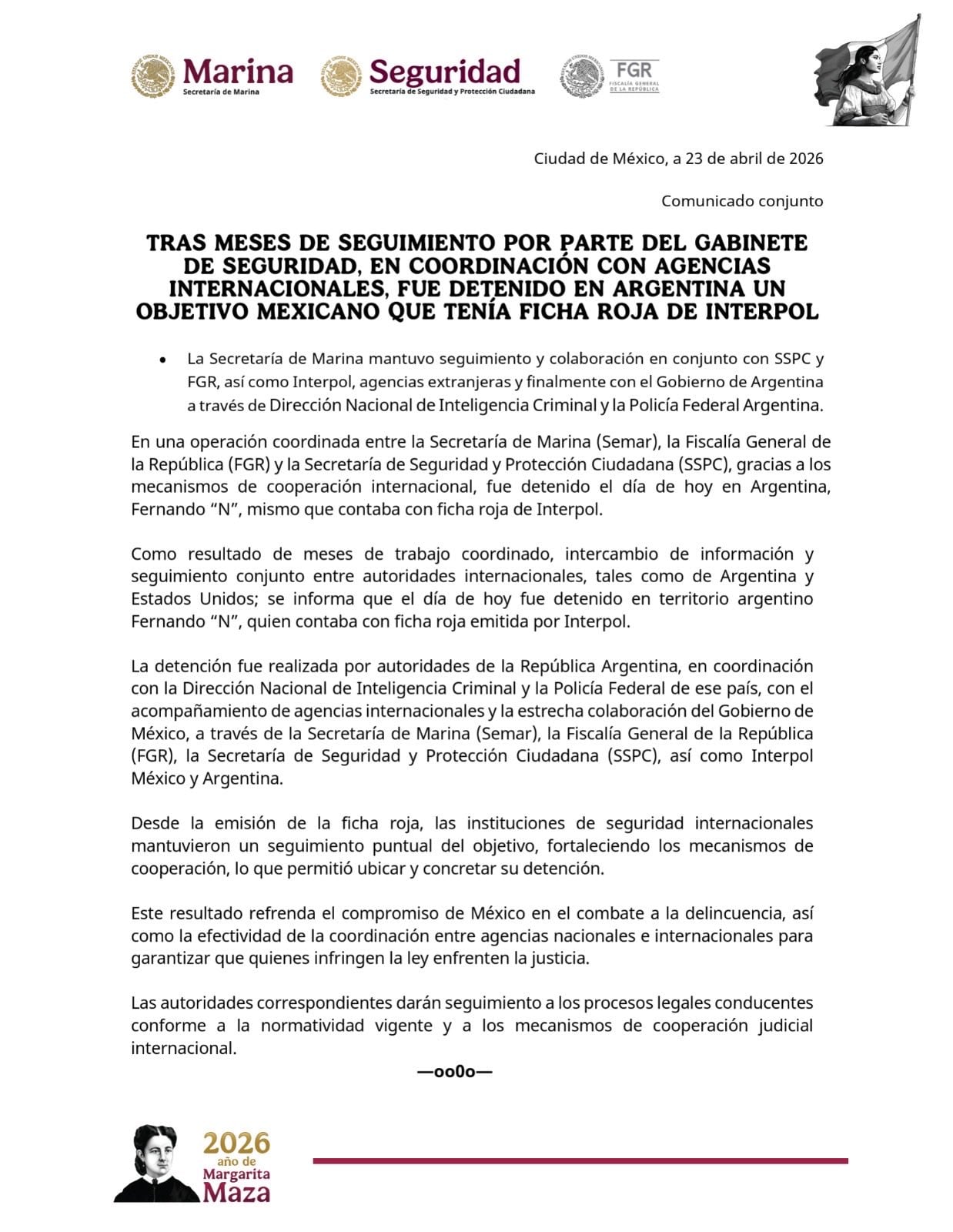 Semar sobre detención de Fernando Farías Laguna