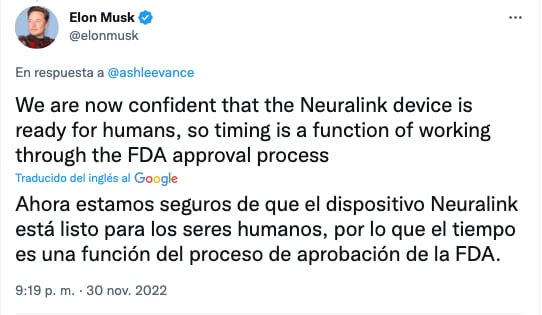Tuit de Elon Musk sobre chips humanos