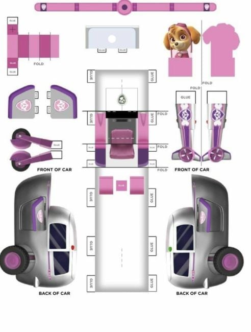 Plantilla del helicóptero de Skye de Paw Patrol para recortar y armar