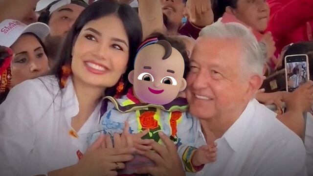 Geraldine Ponce, su hija María y AMLO