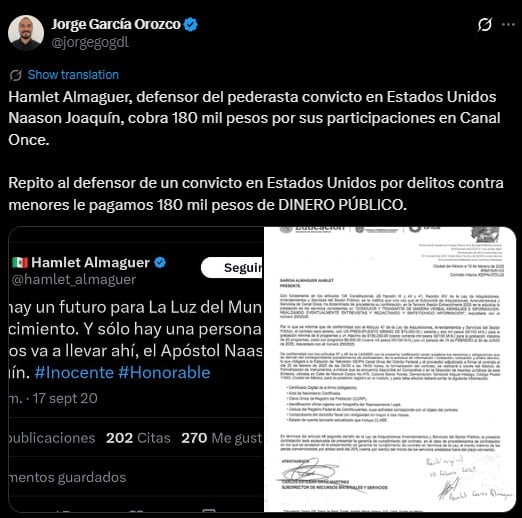 Canal Once paga 9 mil pesos por programa a Hamlet Almaguer