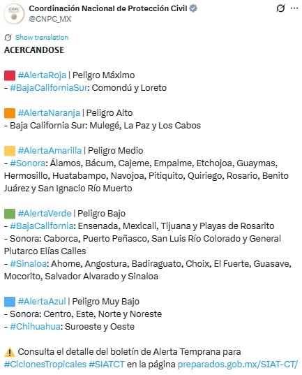 Huracán Polo: Comondú y Loreto entran en alerta roja en Baja California Sur