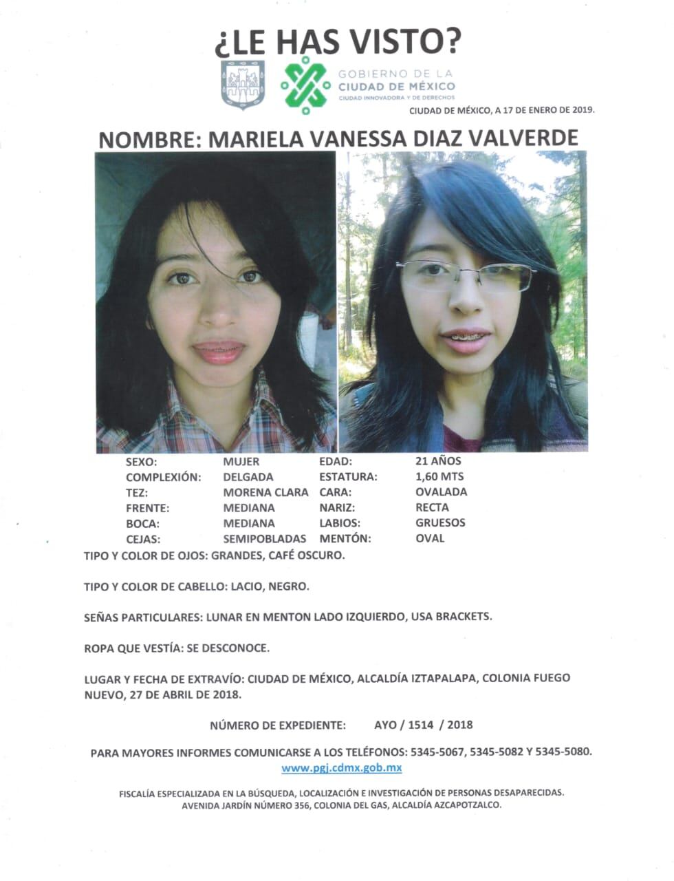 Ficha de búsqueda de Mariela.
