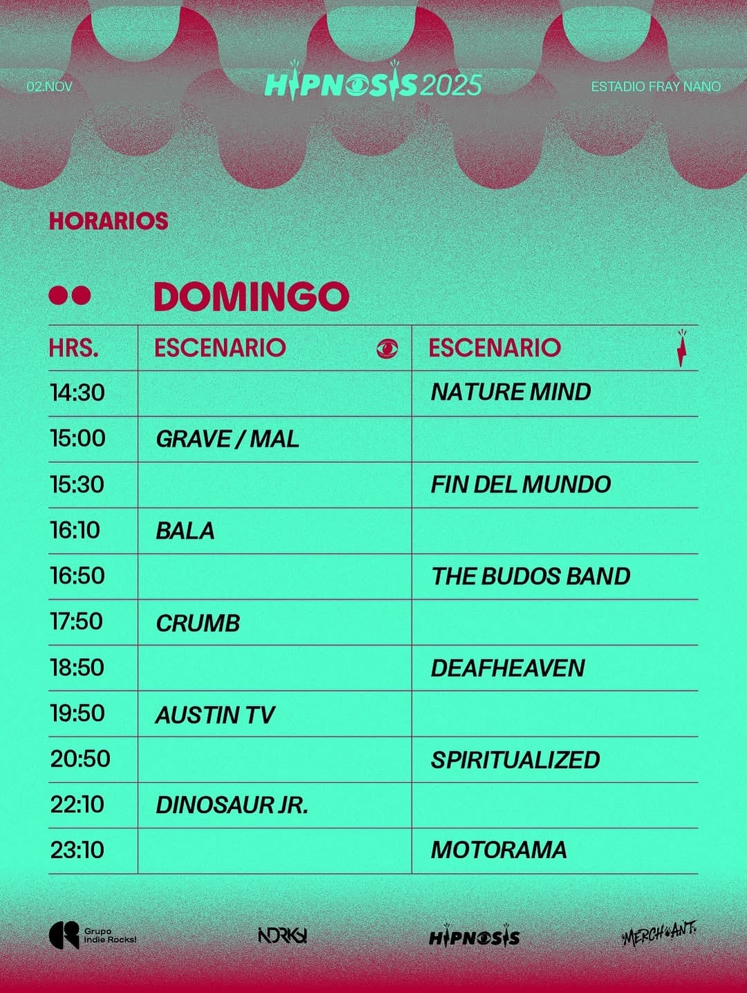 Festival Hipnosis 2025 en Estadio Fray Nano: Artistas y horarios para 1 y 2 de noviembre