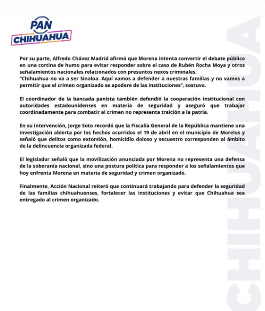 PAN acusa a Morena de crear una cortina de humo para desviar atención sobre Rubén Rocha Moya